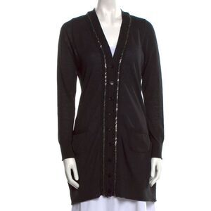 Anne Fontaine black wool v neck chain embellished‎ cardigan sweater women’s 38